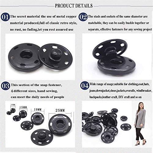 Enosea 55 Sets Sew-on Snap Buttons 4 Sizes Metal Fasteners