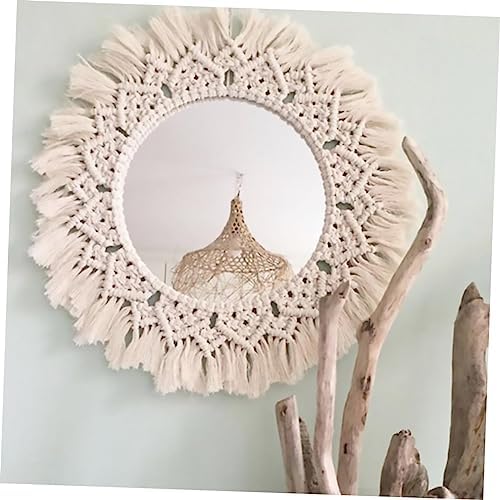 Alipis Beige Woven Wall Mirror for Bedroom and Bathroom