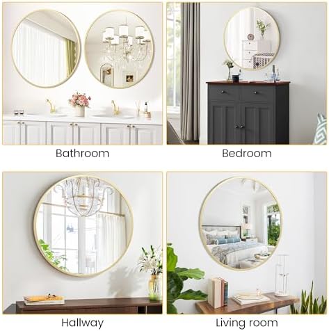 Takywep 18 Inch Round Mirror with Aluminum Frame