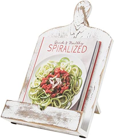 MyGift Recipe Book Holder Whitewashed Wood Stand