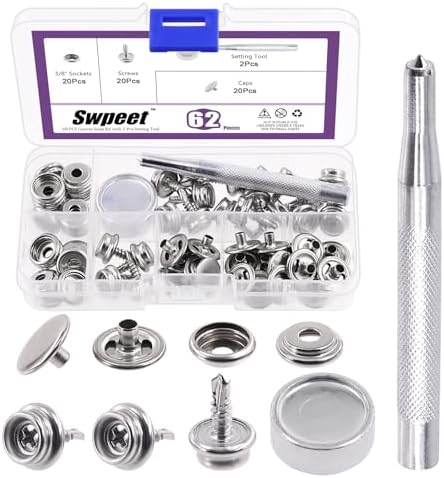 Swpeet 62Pcs Canvas Snap Fastener Kit for Boat Covers