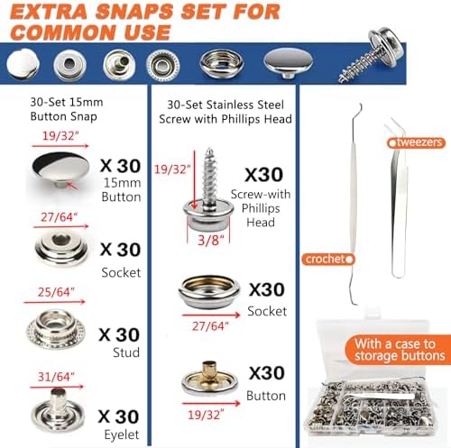 Heavy Duty Snap Fastener Kit with 15mm Marine Snap Pliers Blue