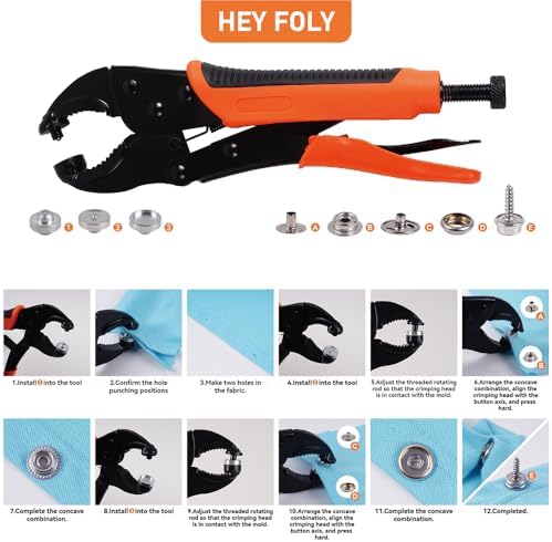 HEY FOLY Snap Fastener Tool Set 40 Pieces 15mm Stainless
