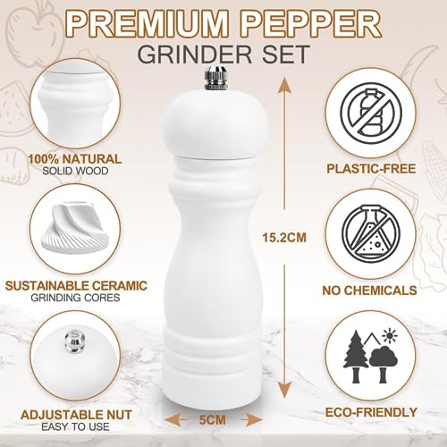BOCHION Salt and Pepper Grinder Set of 2 Adjustable Ceramic Grinders