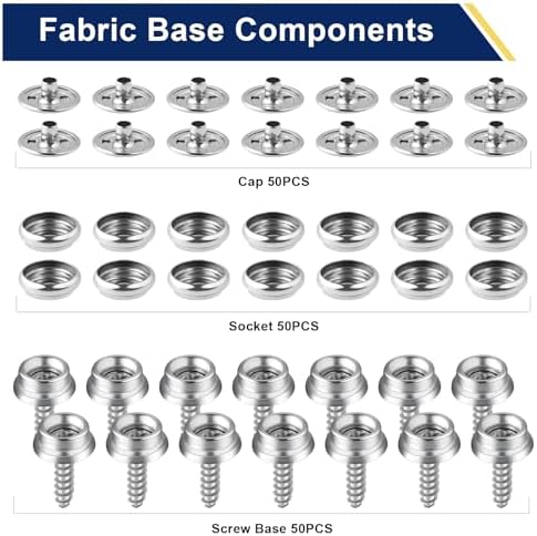 Hicdaw 152 Pcs Silver Snap Fasteners Kit for Marine Fabric and Leather