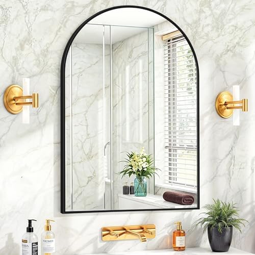 SUPER DEAL 24x36 Inch Arch Black Bathroom Mirror