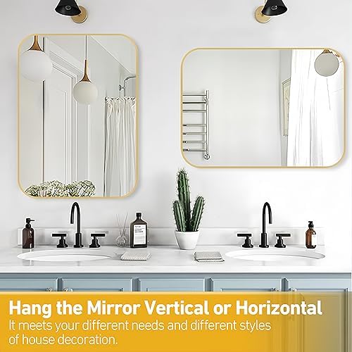 FARMER 40x30 Inch Gold Bathroom Mirror with Brushed Brass Frame