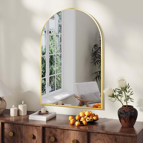 GAOMON Arched Wall Mirror 30x40 Inch Gold Frame