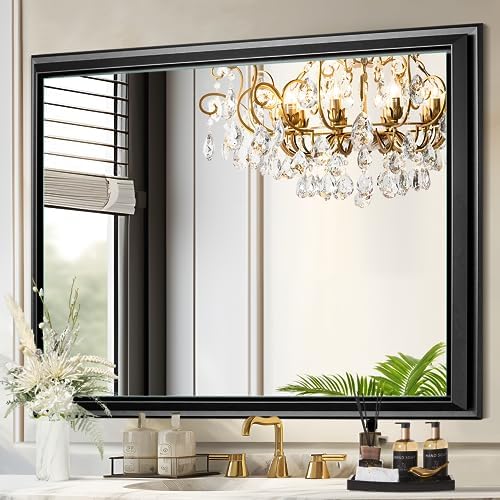 NicBex 40x30 Inch Wall Mounted Mirror Black Aluminum Frame