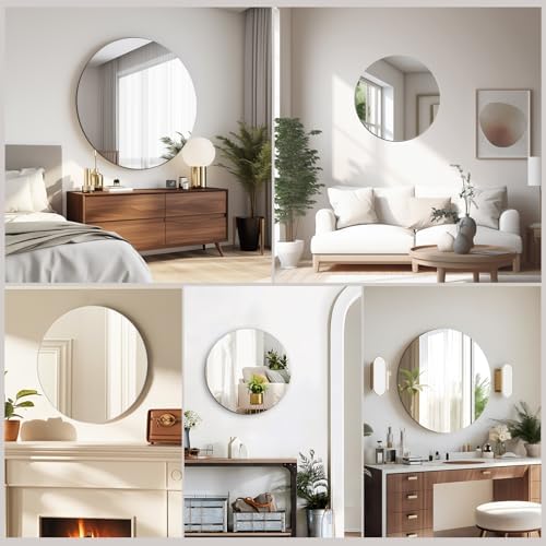 20 Inch Round Wall Mirror with HD Glass and Adhesive Tape
