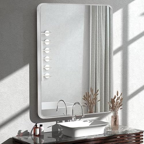 Inbenioso 40x30 Silver Aluminum Framed Mirror with Rounded Corners
