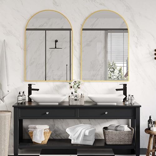 GAOMON Arched Wall Mirror 30x40 Inch Gold Frame