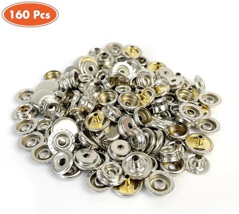 HAPDEN 160 pcs Snap Fasteners Kit 15mm Stainless Steel