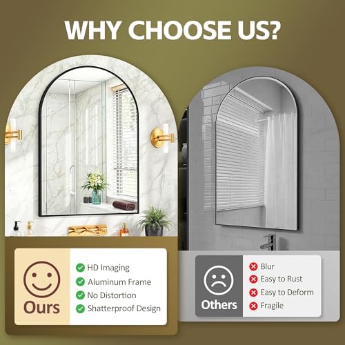 ZenStyle 24x36 Arch Bathroom Mirror with Metal Frame