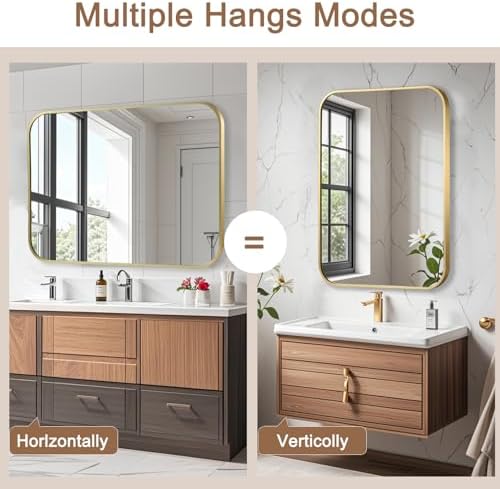 Brushed Gold Mirror 16x24 Rectangle Wall Mount