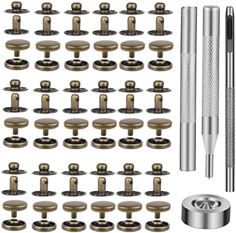 TLKKUE 50 Pcs 10mm Bronze Metal Snap Buttons Kit with Tools