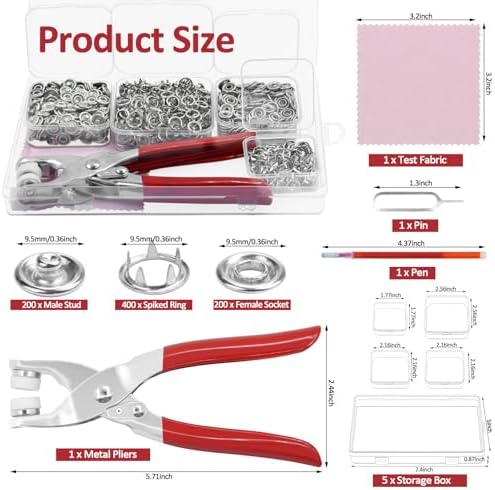 RYKOMO 200 Sets Snaps Fastener Kit No Sewing