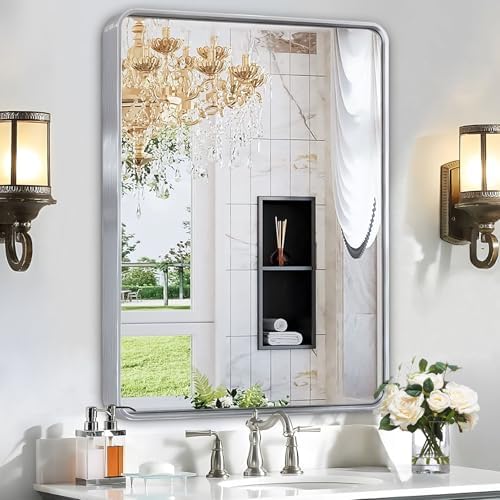 Cenhadam 12x16in Silver Frame Bathroom Mirror for Wall-Mounted Vanity