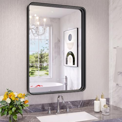 JIINGYO 18x26 Inch Black Bathroom Mirror
