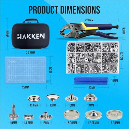 HAKKEN Heavy Duty Snap Fastener Tool with 3 Magnetic Dies
