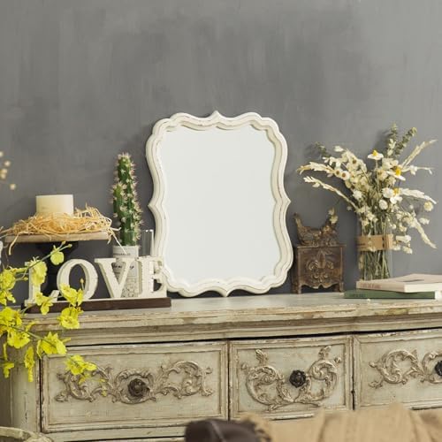 Rustic White Scalloped Wall Mirror 12x15