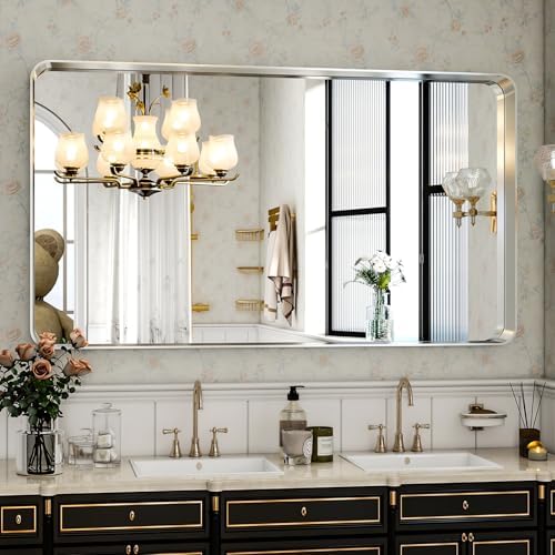 VETROVUE Silver Wall Mirror 48x30 Inch Modern Design