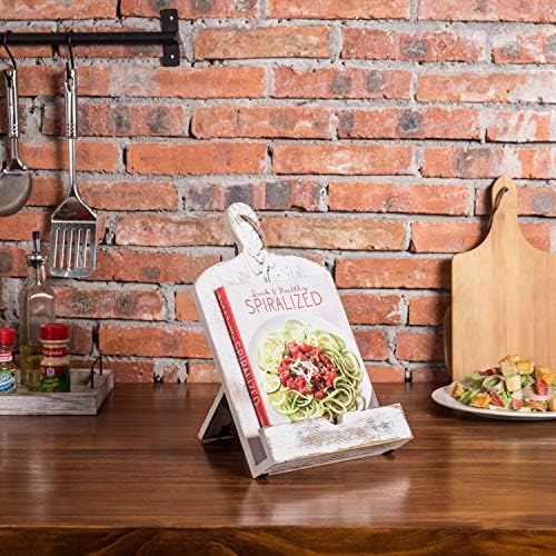 MyGift Recipe Book Holder Whitewashed Wood Stand