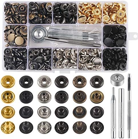 132 Sets Leather Snap Fasteners in 6 Colors